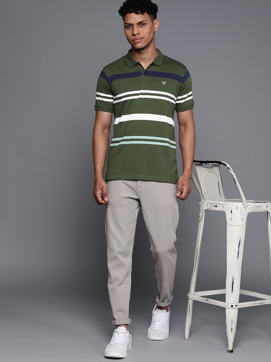 

Allen Solly Tribe Men Striped Polo Collar T-shirt, Olive