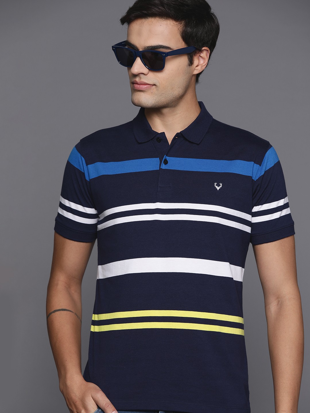 

Allen Solly Tribe Striped Polo Collar T-shirt, Navy blue