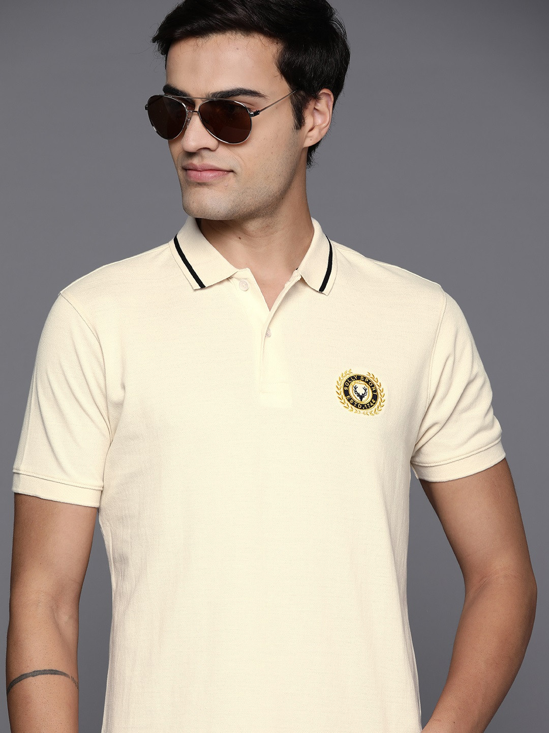 

Allen Solly Tribe Applique Detail Polo Collar T-shirt, Cream