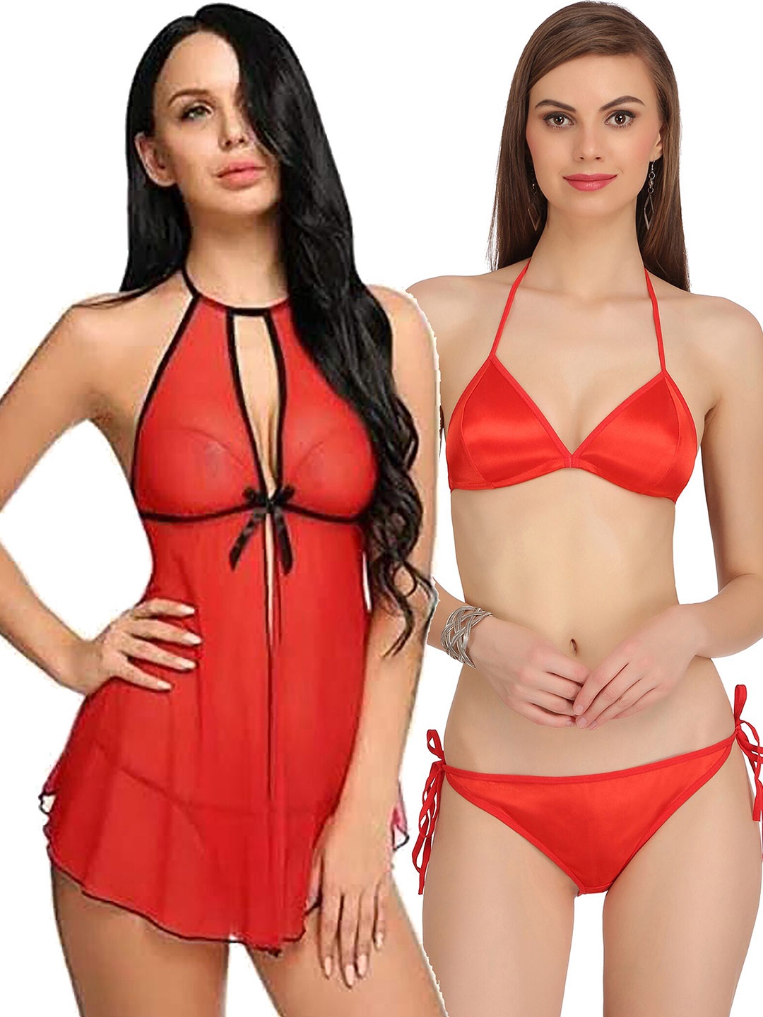 

AROUSY Net Halter Neck Baby Doll, Red