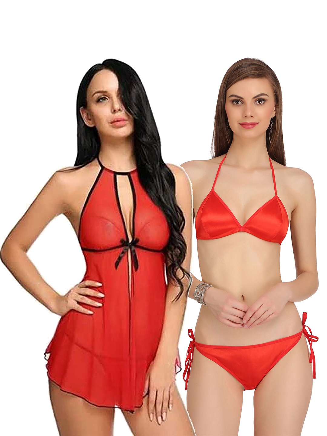 

AROUSY Net Halter Neck Baby Doll, Red