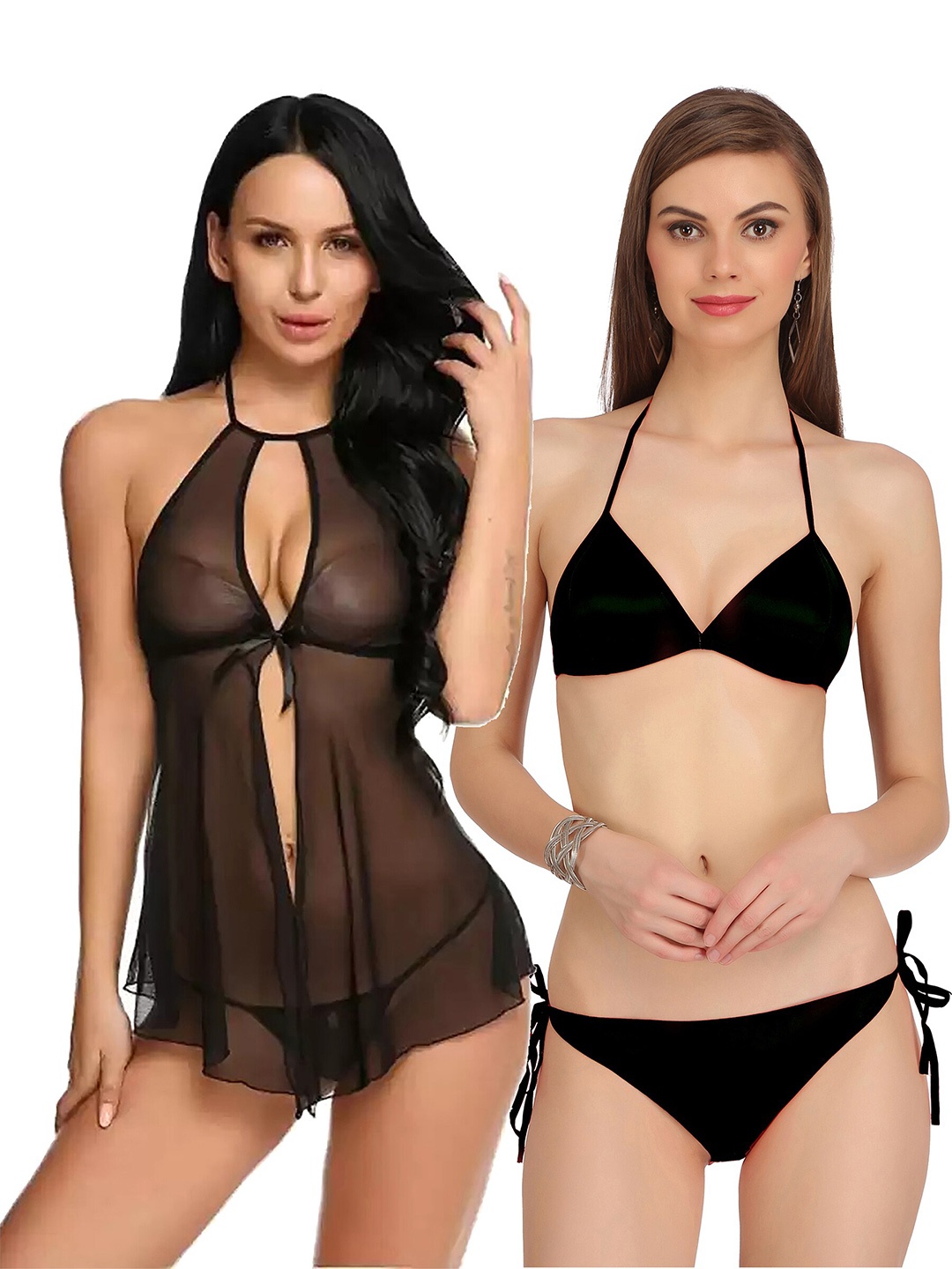 

AROUSY Net Halter Neck Baby Doll, Black