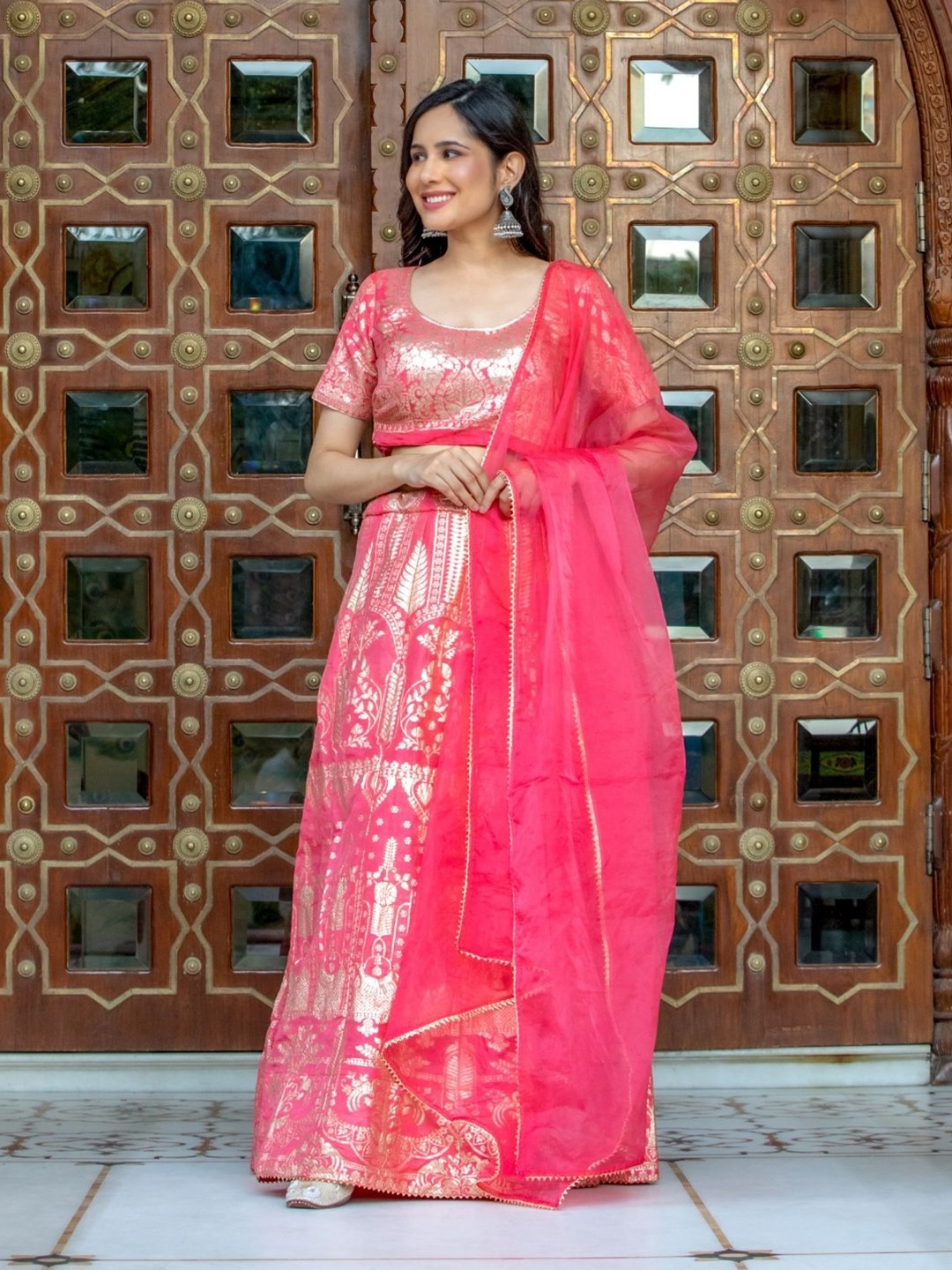 

HOUSE OF JAMOTI Printed Ready to Wear Lehenga & Blouse With Dupatta, Pink