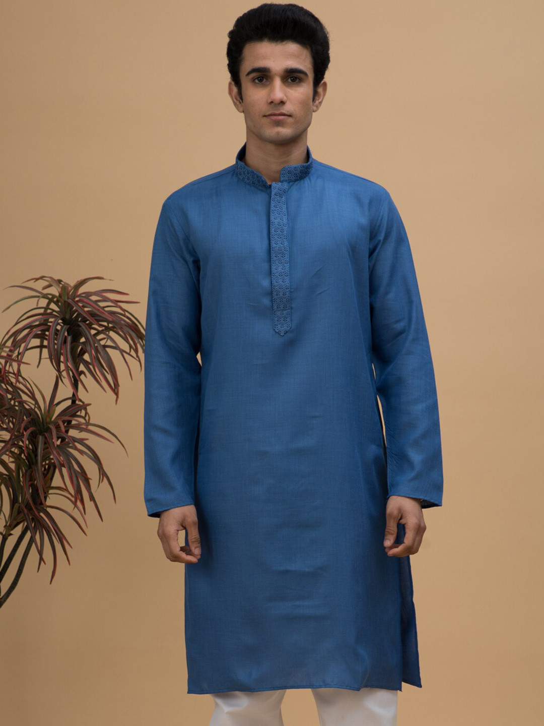 

NEUDIS Mandarin Collar Pure Cotton Kurta, Blue
