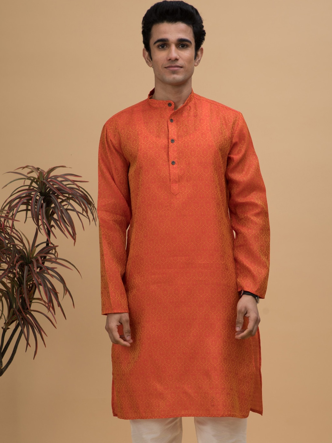 

NEUDIS Woven Design Jacquard Kurta, Orange
