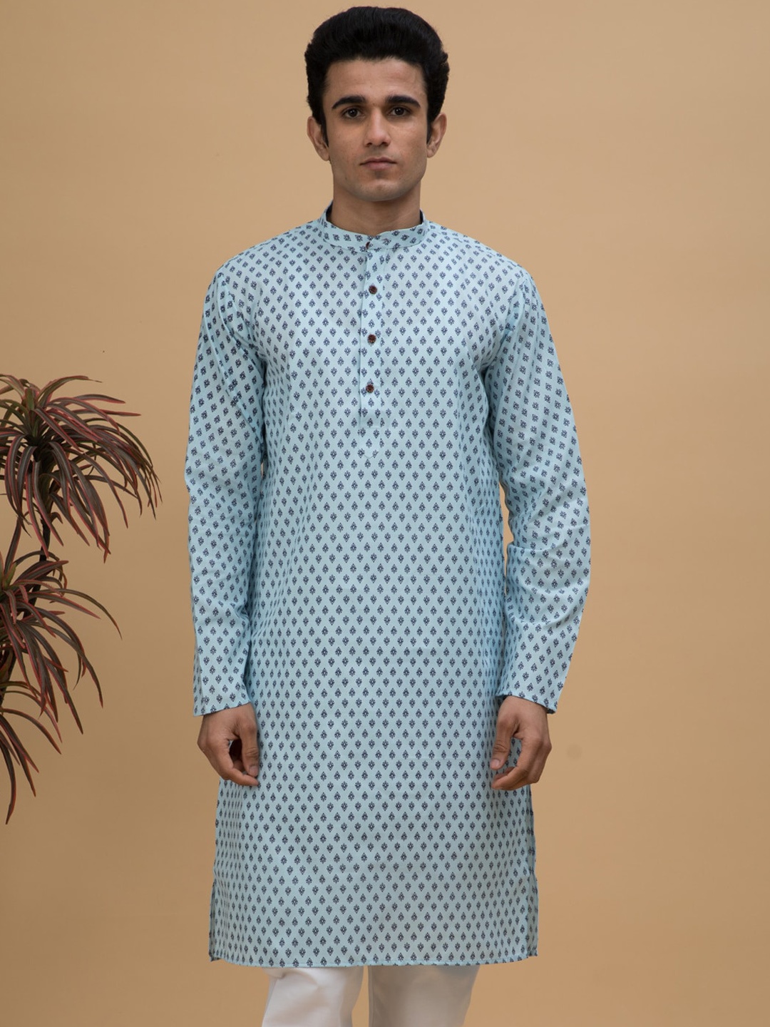 

NEUDIS Men Woven Design Long Sleeves Cotton Kurta, Blue