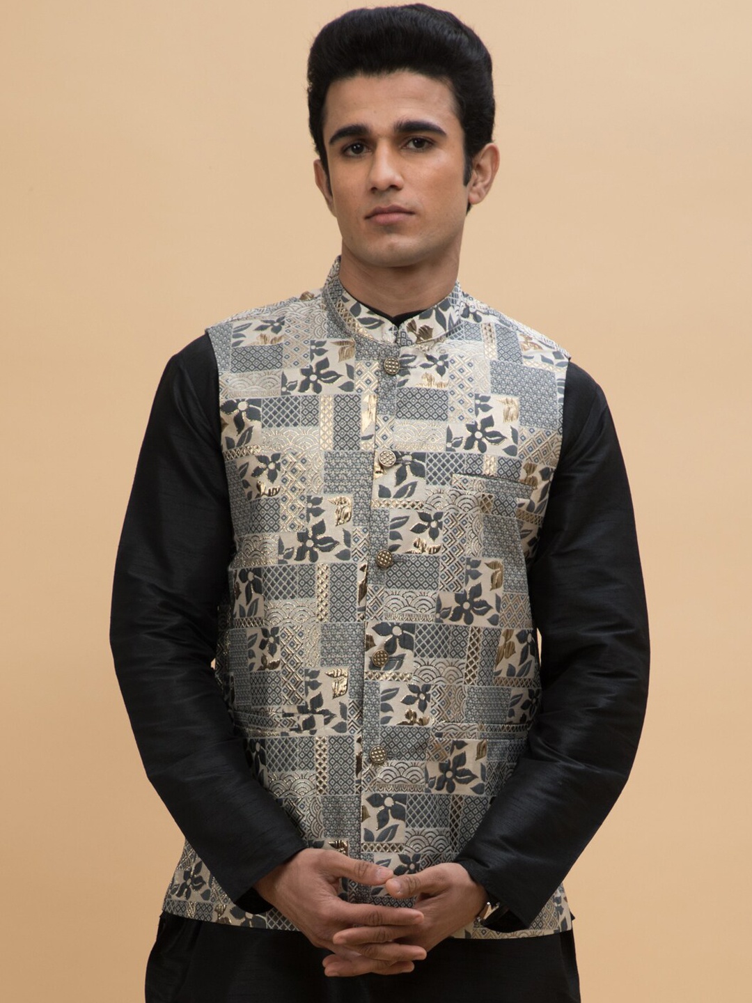 

NEUDIS Jacquard Woven Nehru Jacket, Blue