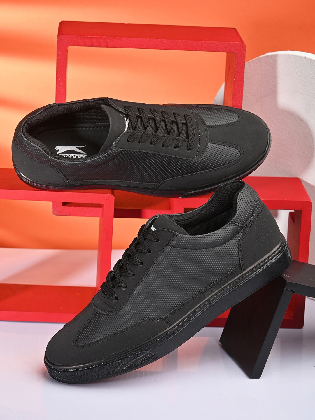 

Slazenger Men Textured Casual Lace Up Sneakers Shoes, Black