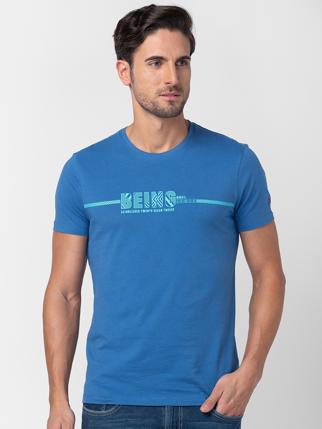 

Being Human Typography Printed Pure Cotton T-shirt, Blue