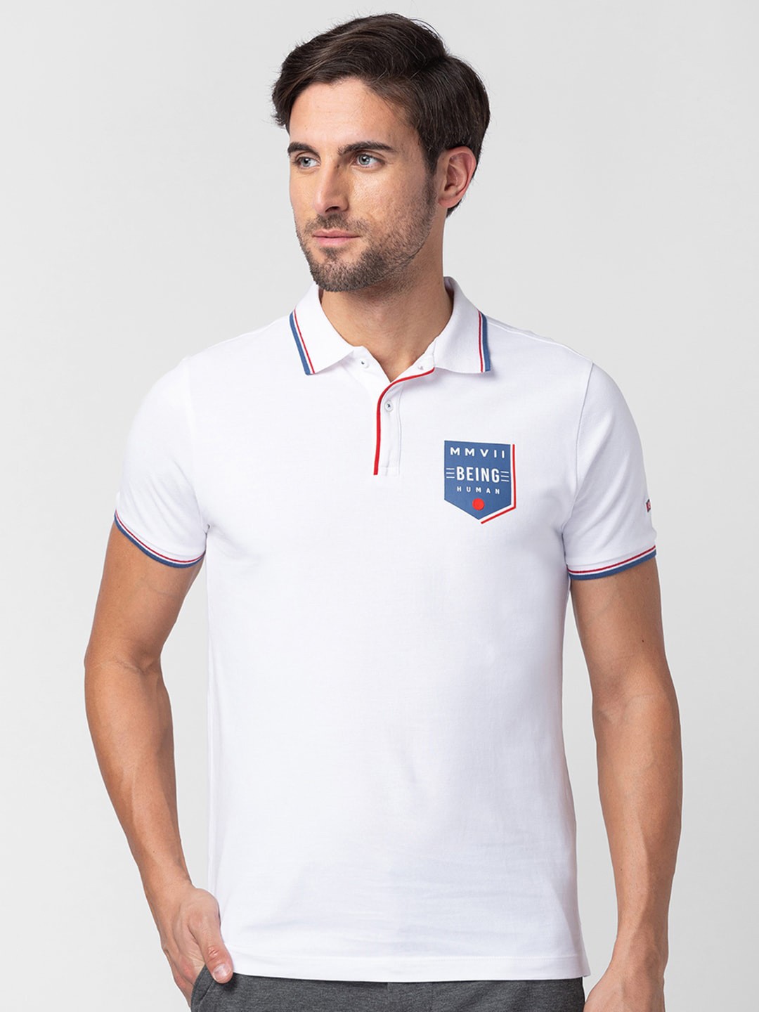 

Being Human Polo Collar Pure Cotton T-shirt, White