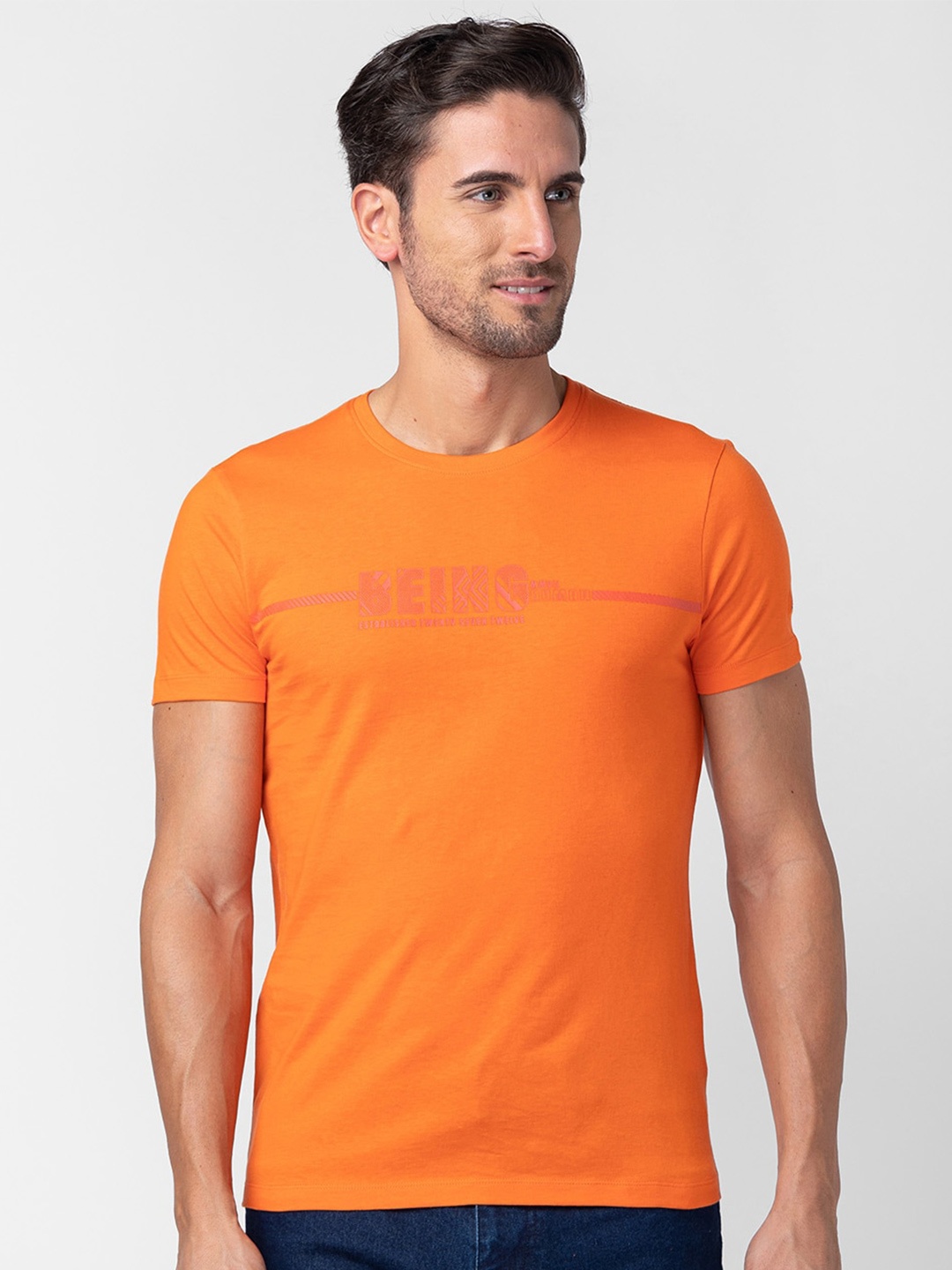 

Being Human Pound Neck Pure Cotton T-shirt, Orange