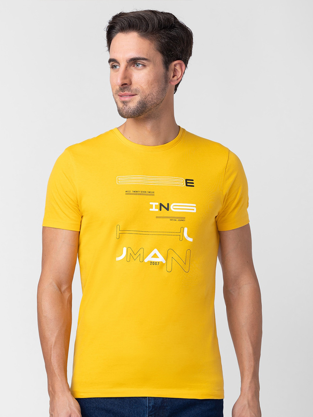 

Being Human Typography Printed Pure Cotton Slim Fit T-shirt, Mustard
