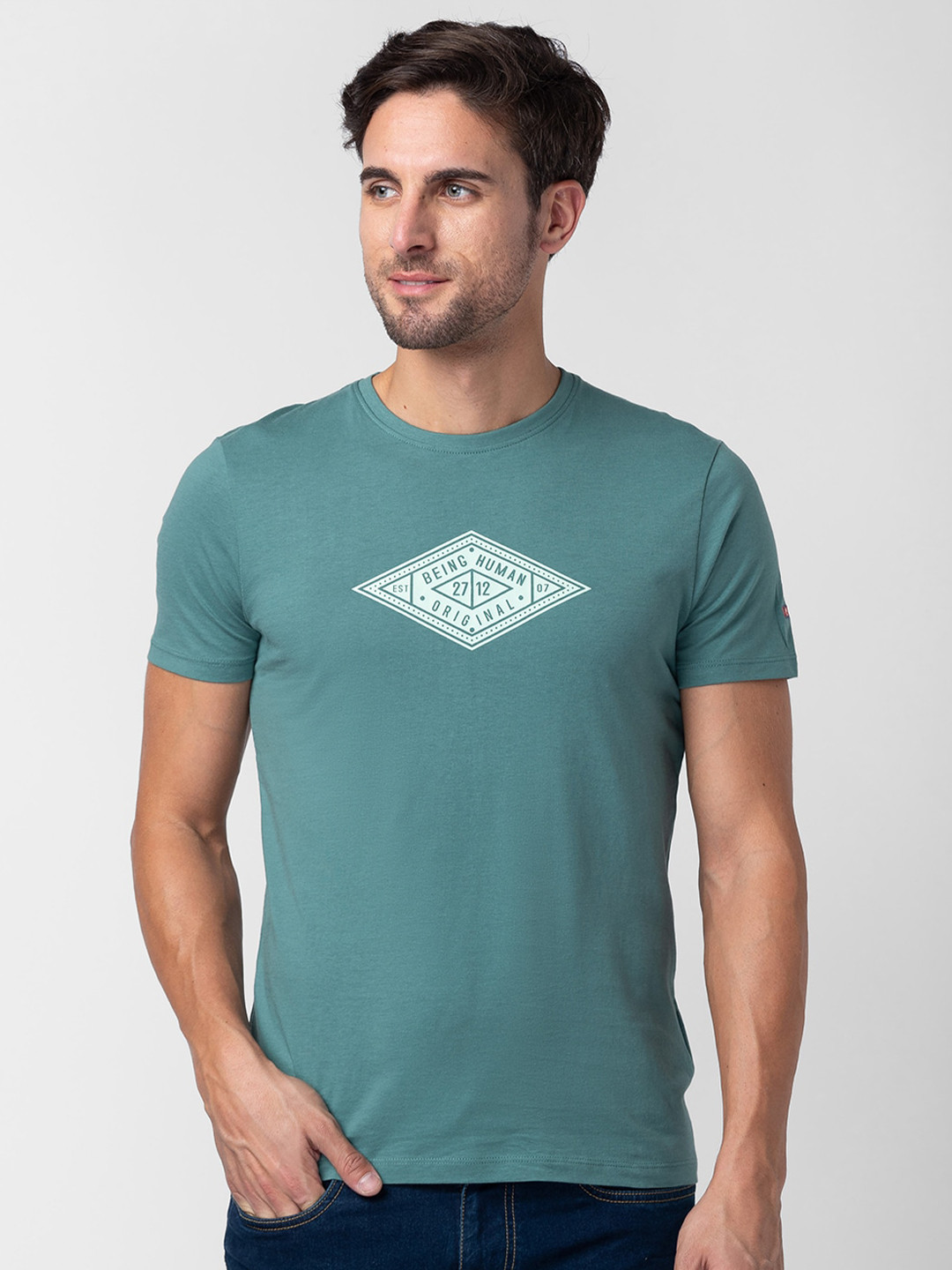 

Being Human Typography Printed Pure Cotton T-shirt, Green