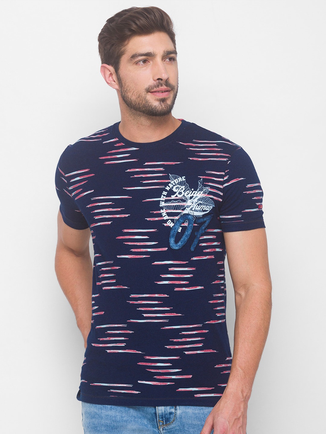 

Being Human Printed Pure Cotton T-shirt, Blue