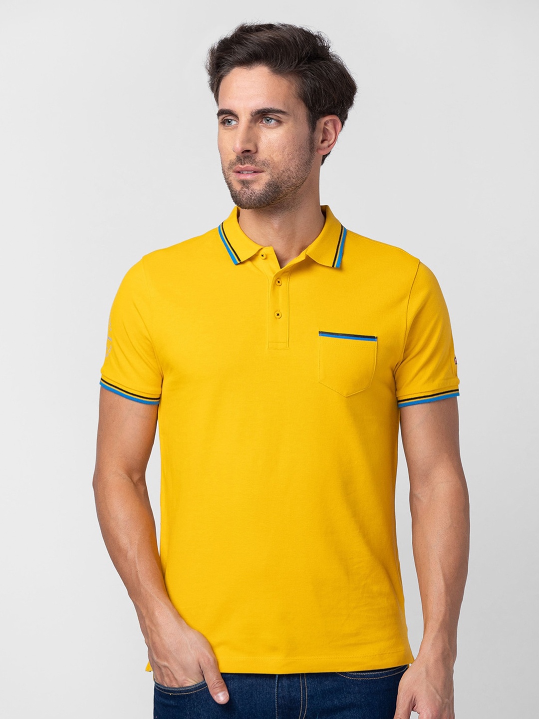 

Being Human Polo Collar Pure Cotton T-shirt, Mustard