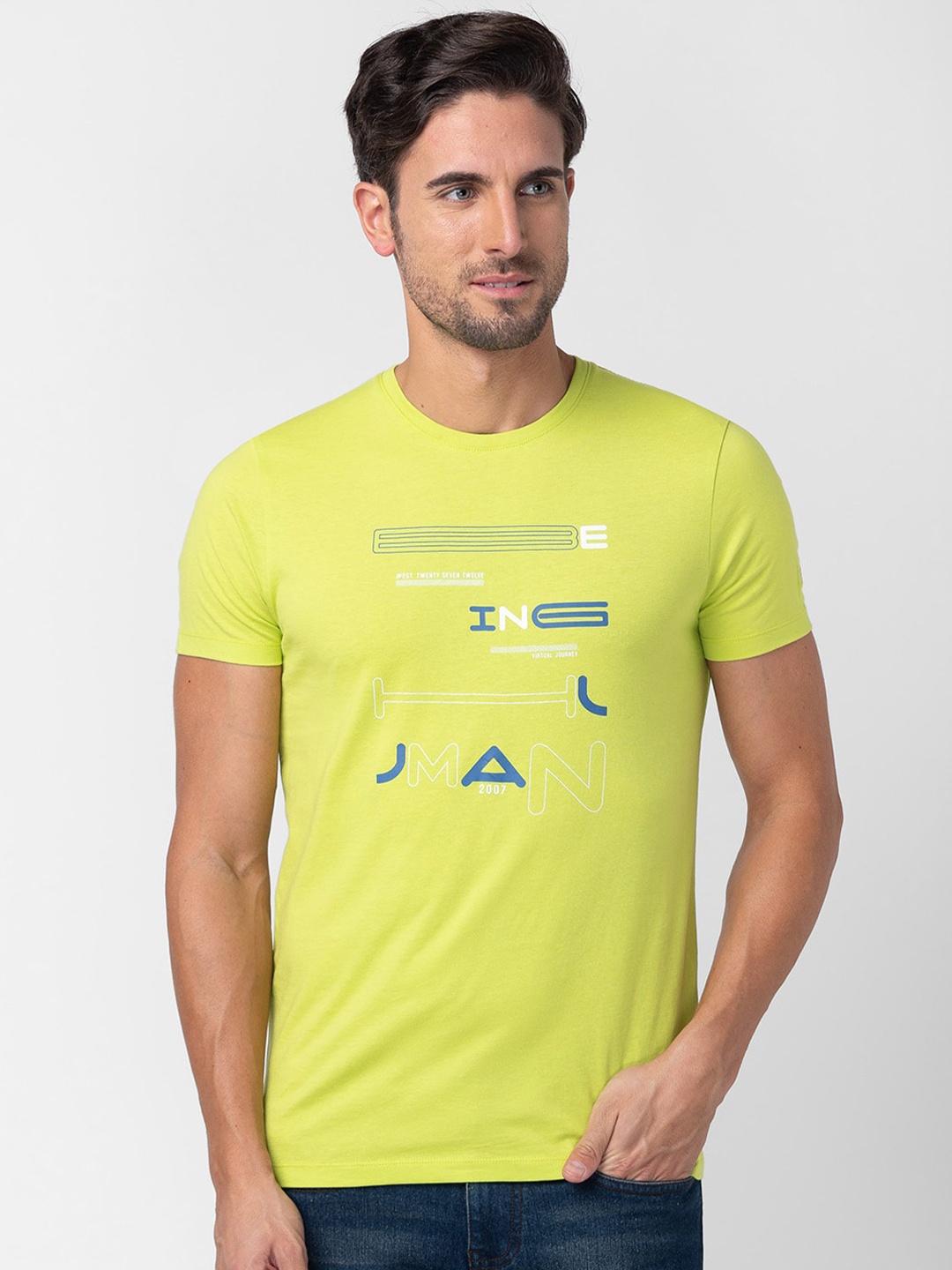 

Being Human Typography Printed Pure Cotton T-shirt, Fluorescent green