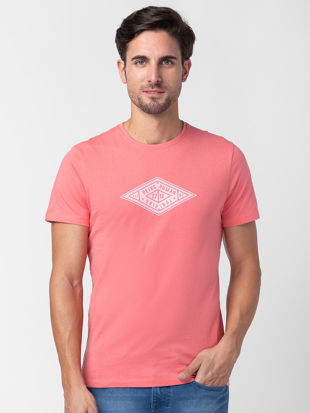 

Being Human Typography Printed Pure Cotton T-shirt, Coral