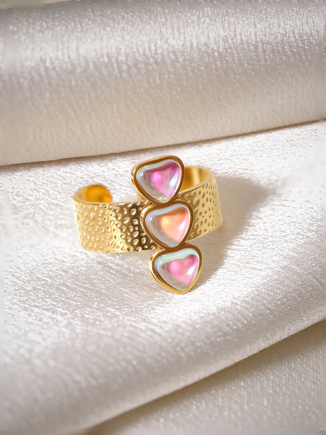 

Rubans Voguish 18K Gold-Plated Tarnish free Heart Charm & Textured Adjustable Ring.