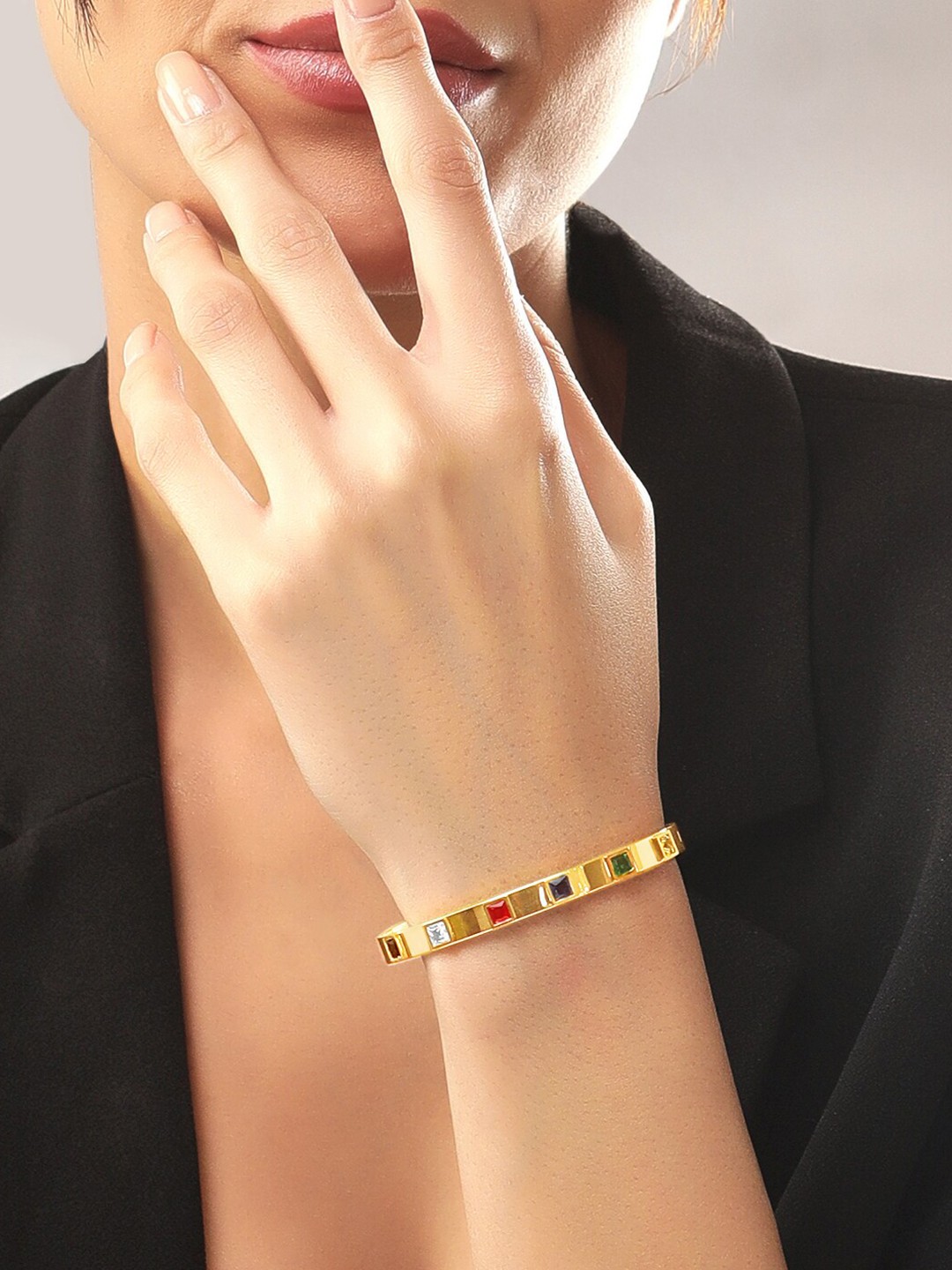 

Rubans Voguish Women Gold-Plated American Diamond Studded Kada Bracelet, Red