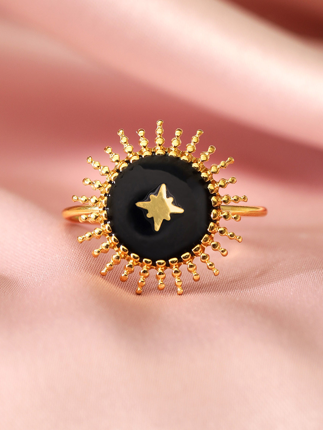 

Rubans Voguish 18 K Gold-Plated & Stone-Studded Enamel Adjustable Finger Ring