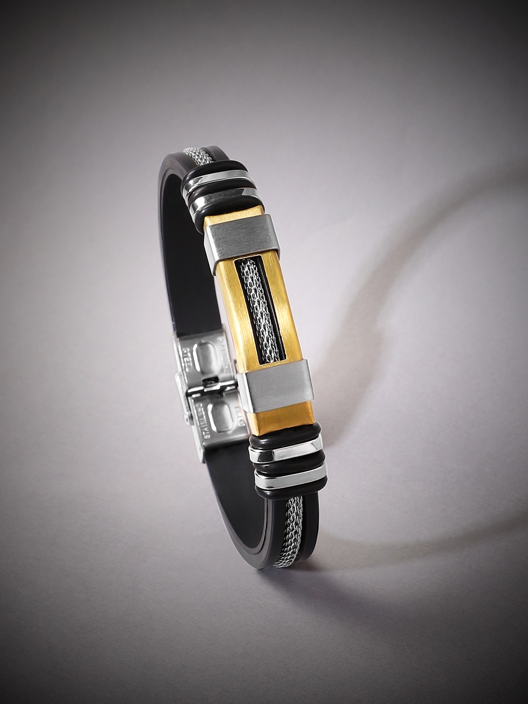 

Roadster Men Minimal Stainless Steel Tarnish-Free Waterproof Leather Bracelet, Black