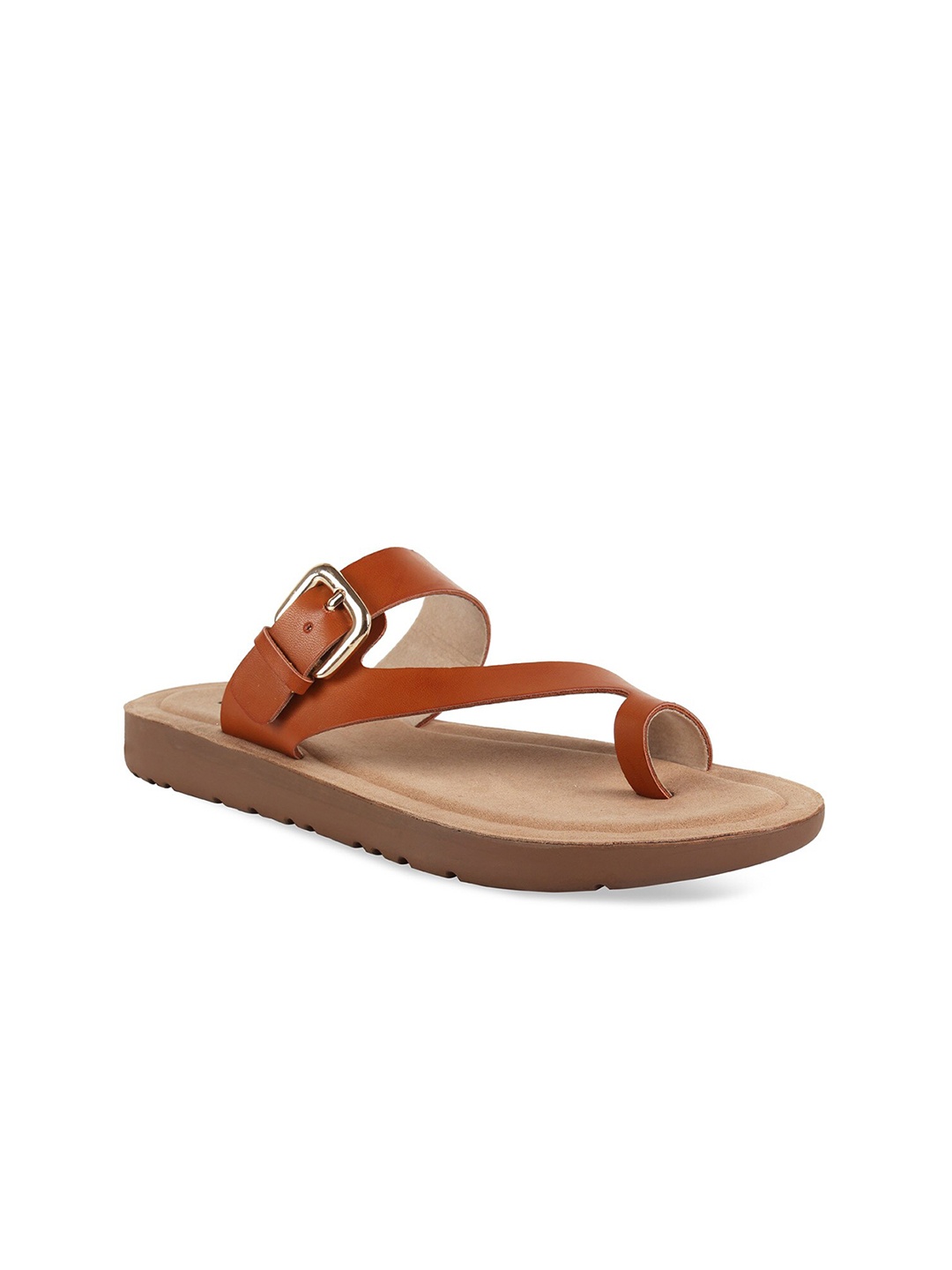 

Rocia Women Cross Strap Open One Toe Flats, Tan