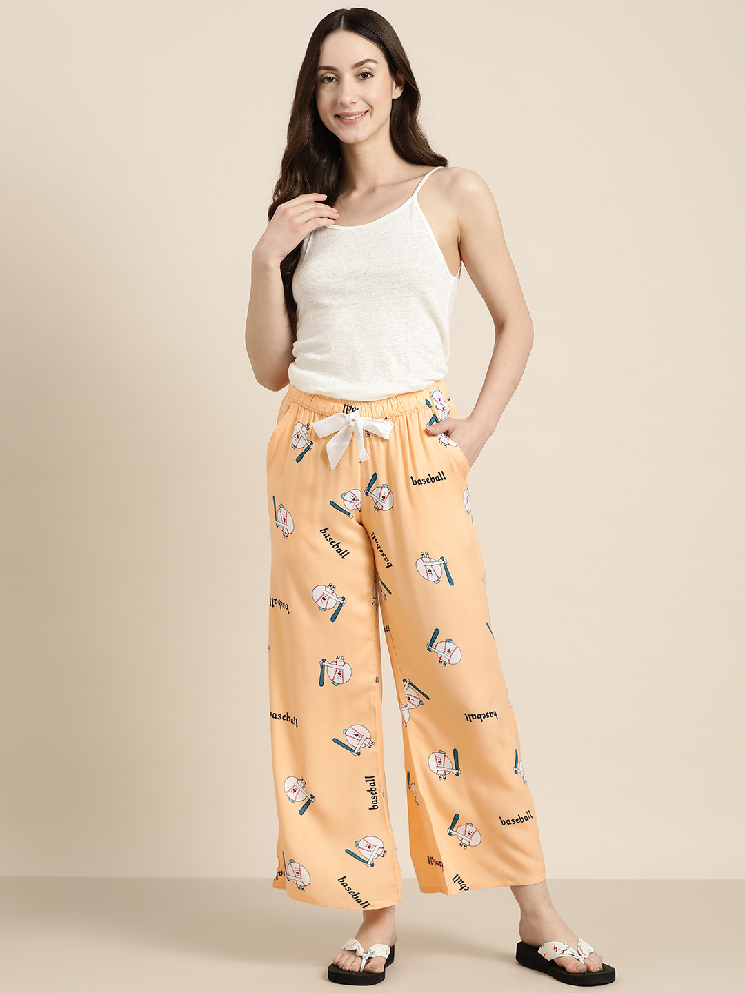 

Sweet Dreams Women Conversational Print Flared Lounge Pants, Peach