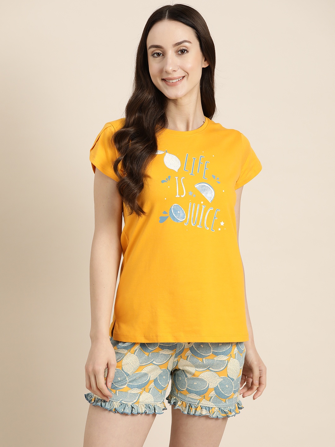 

Sweet Dreams Conversational Printed Shorts Set, Yellow