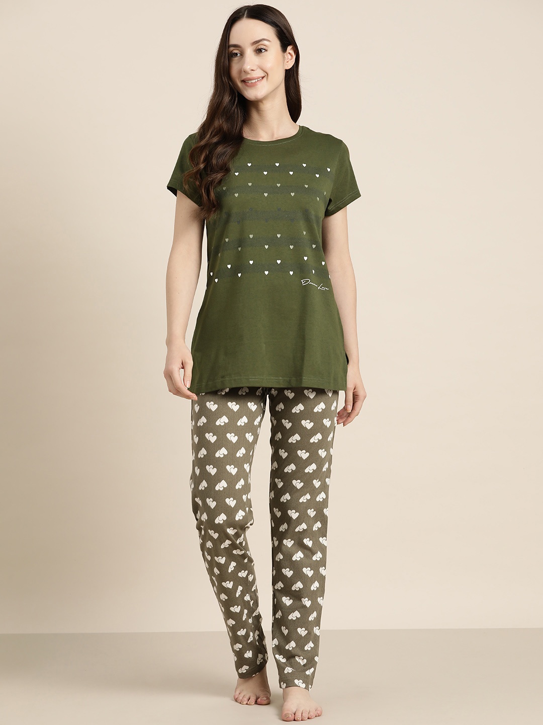 

Sweet Dreams Pure Cotton Printed Pyjamas Set, Olive
