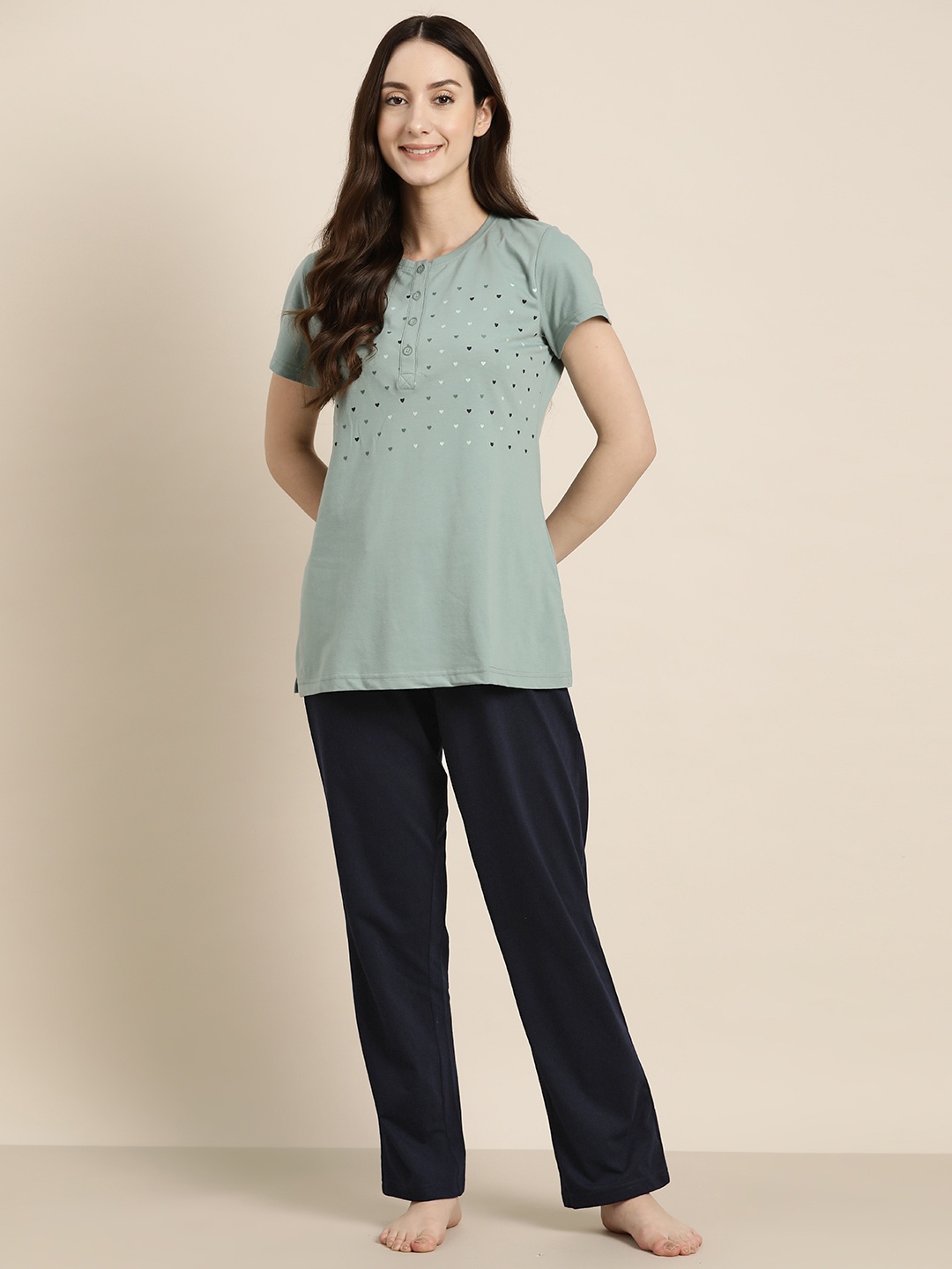 

Sweet Dreams Printed Pyjamas Set, Green