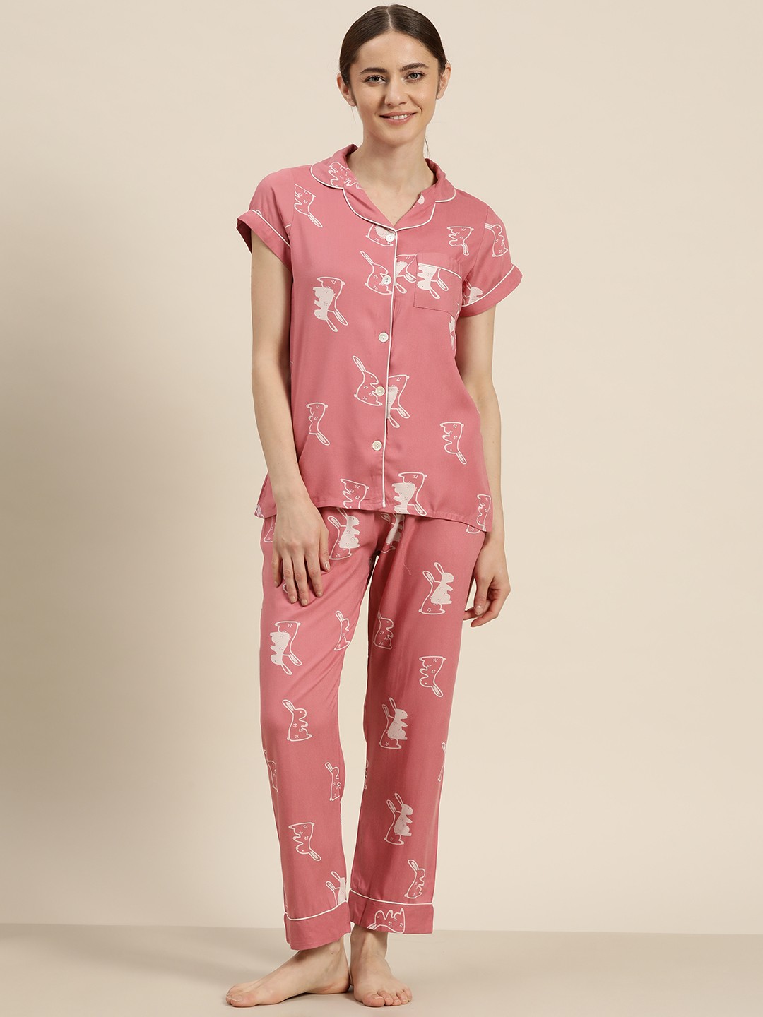 

Sweet Dreams Printed Night suit, Rose