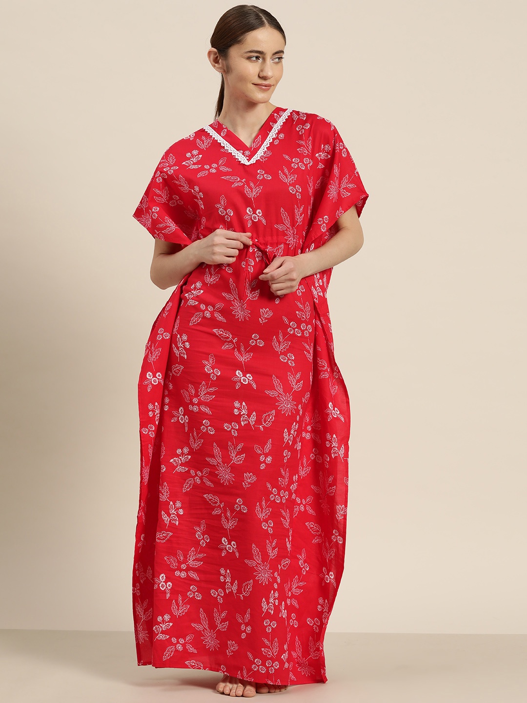 

Sweet Dreams Printed Pure Cotton Kaftan Maxi Nightdress, Red