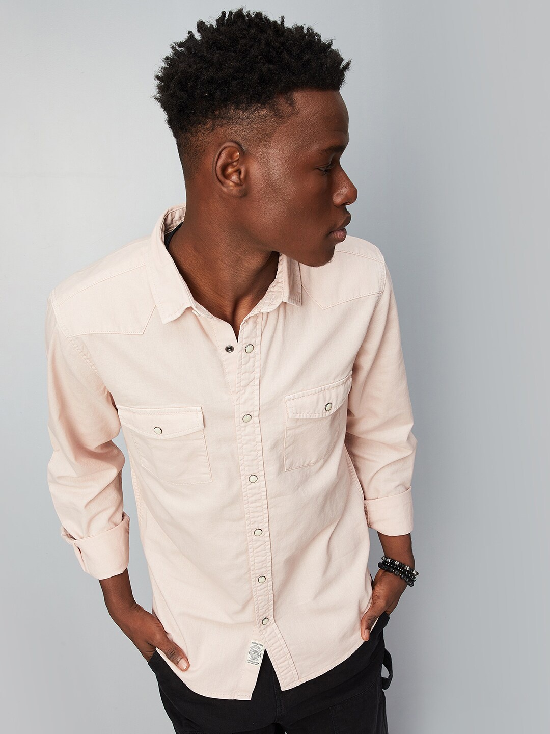 

max Men Spread Collar Cotton Casual Regular Fit Shirt, Pink