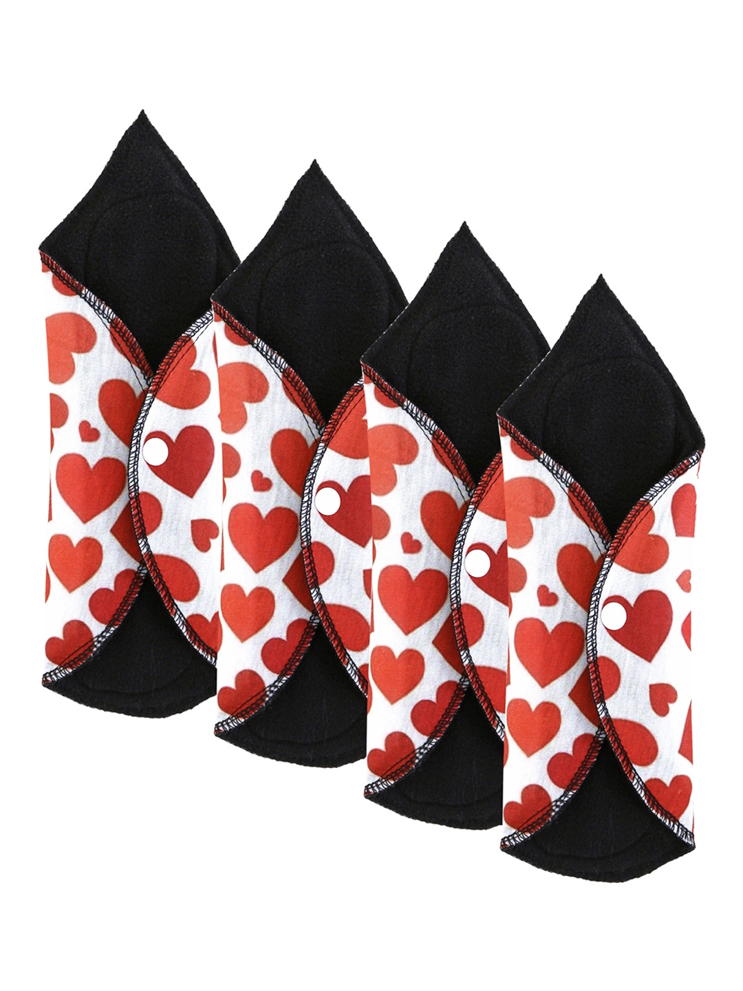 

CareDone 4-Pcs Heart Printed 4-Layered Rash Free Reusable Sanitary Cotton Cloth Pads, Black