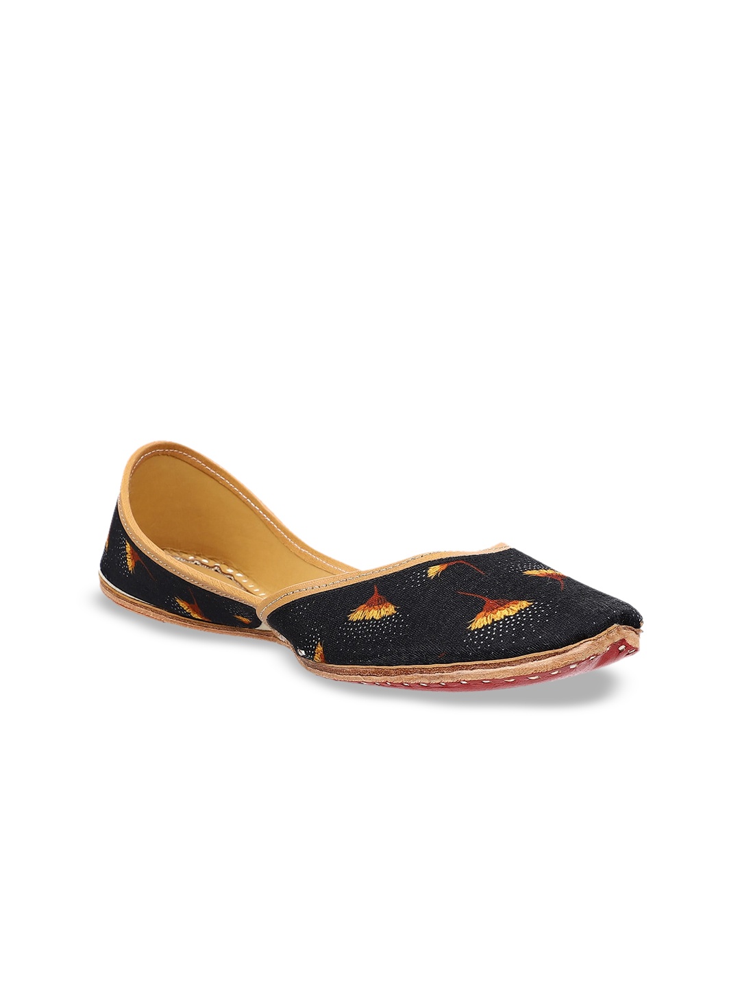 

Ta Chic Women Printed Leather Ethnic Mojaris Flats, Black