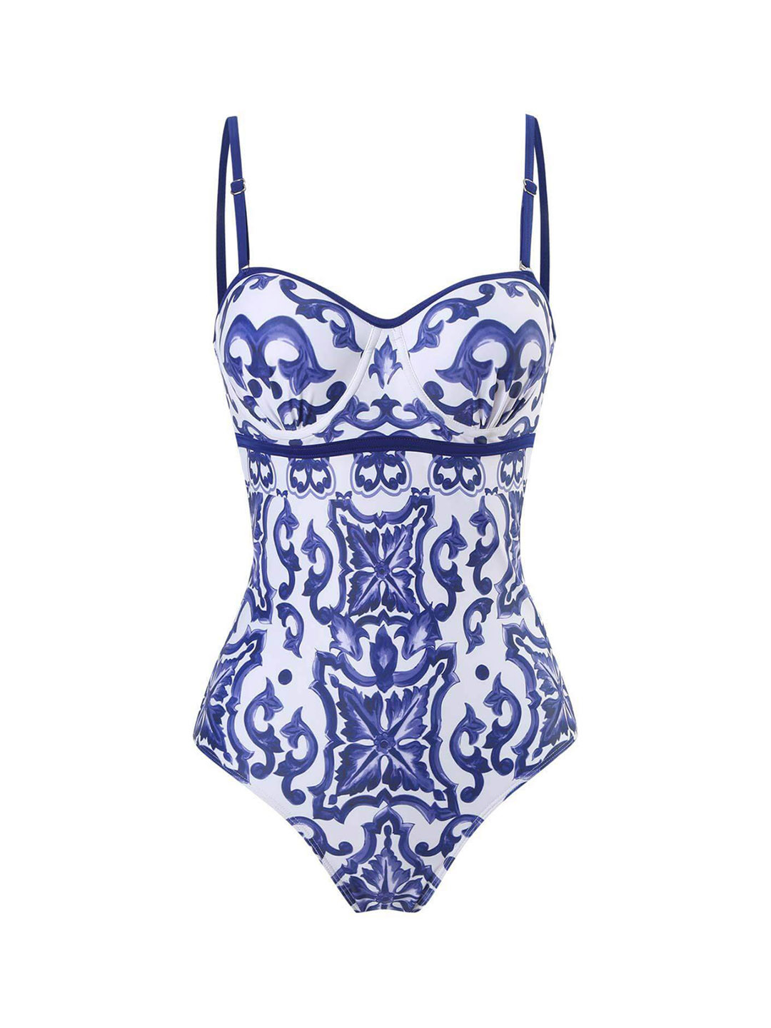 

FancyPants Printed Medium Coverage Shoulder Straps Padded Ondine Swimsuit, Blue