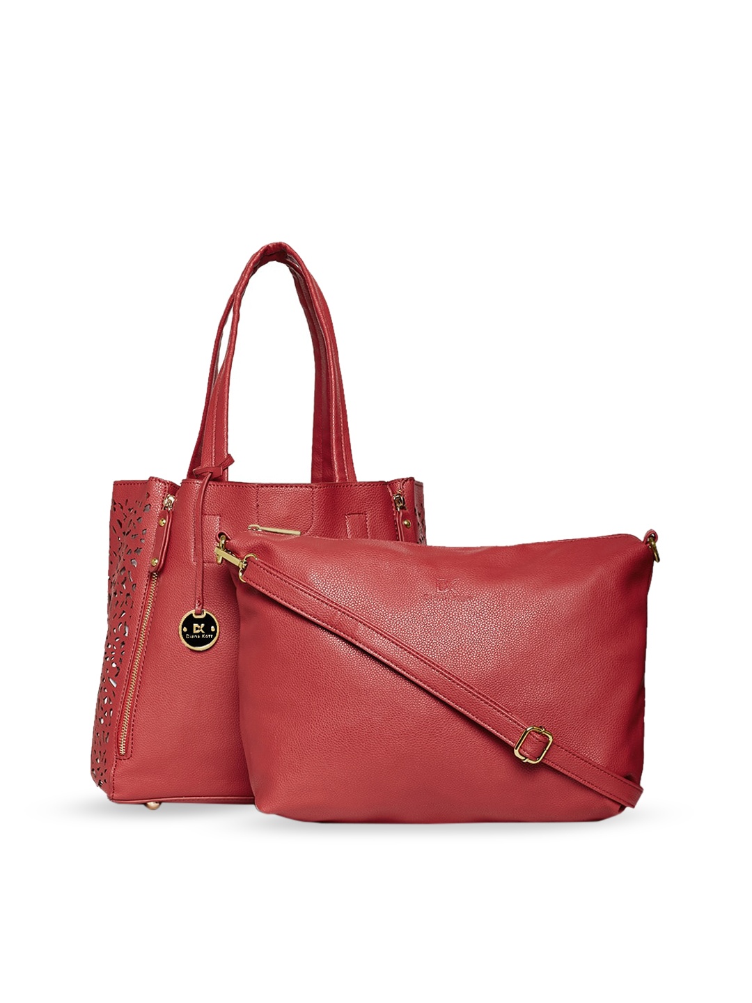 

Diana Korr Red PU Oversized Shopper Tote Bag with Cut Work