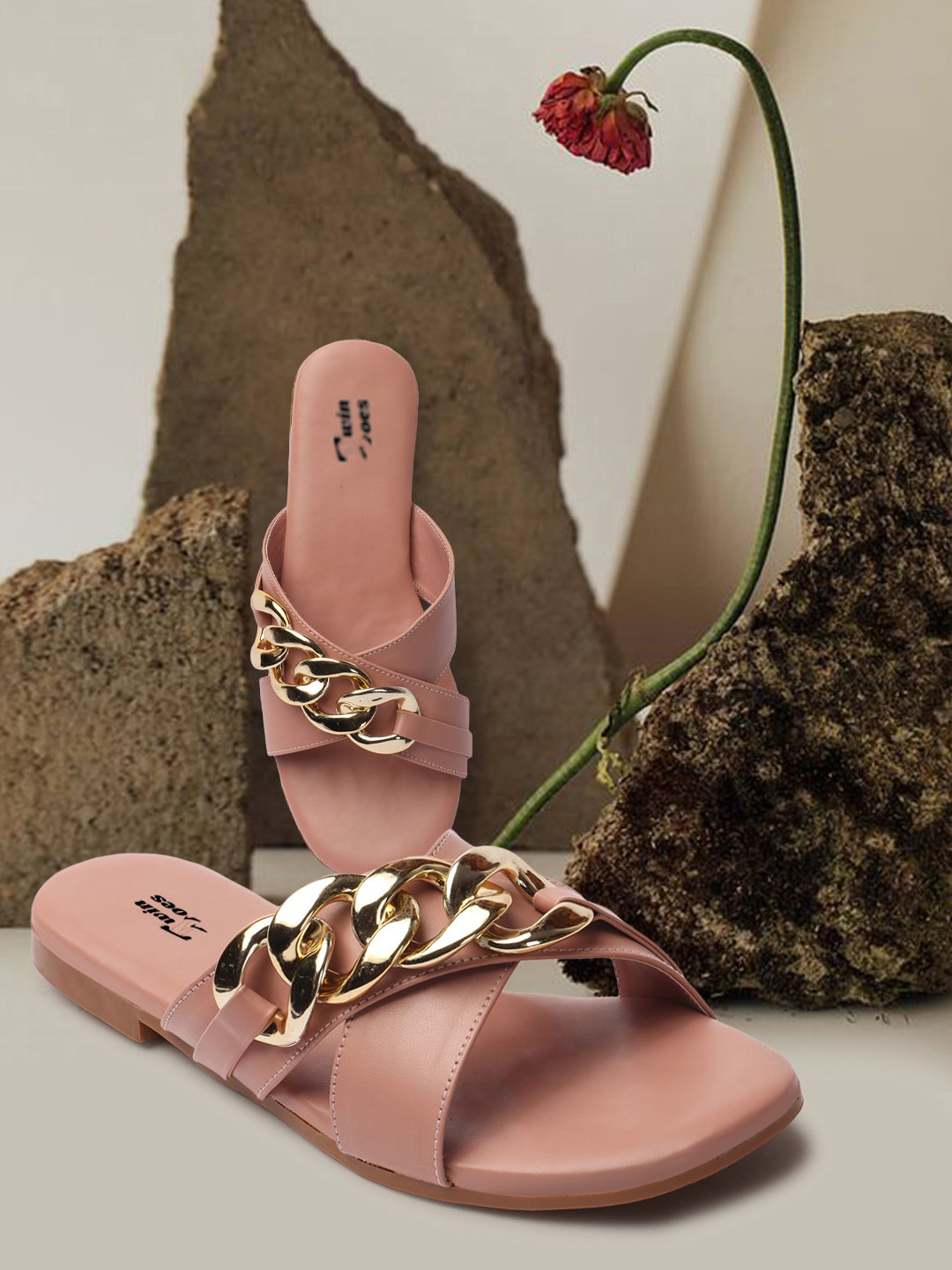 

TWIN TOES Women Embellished Open Toe Flats, Pink