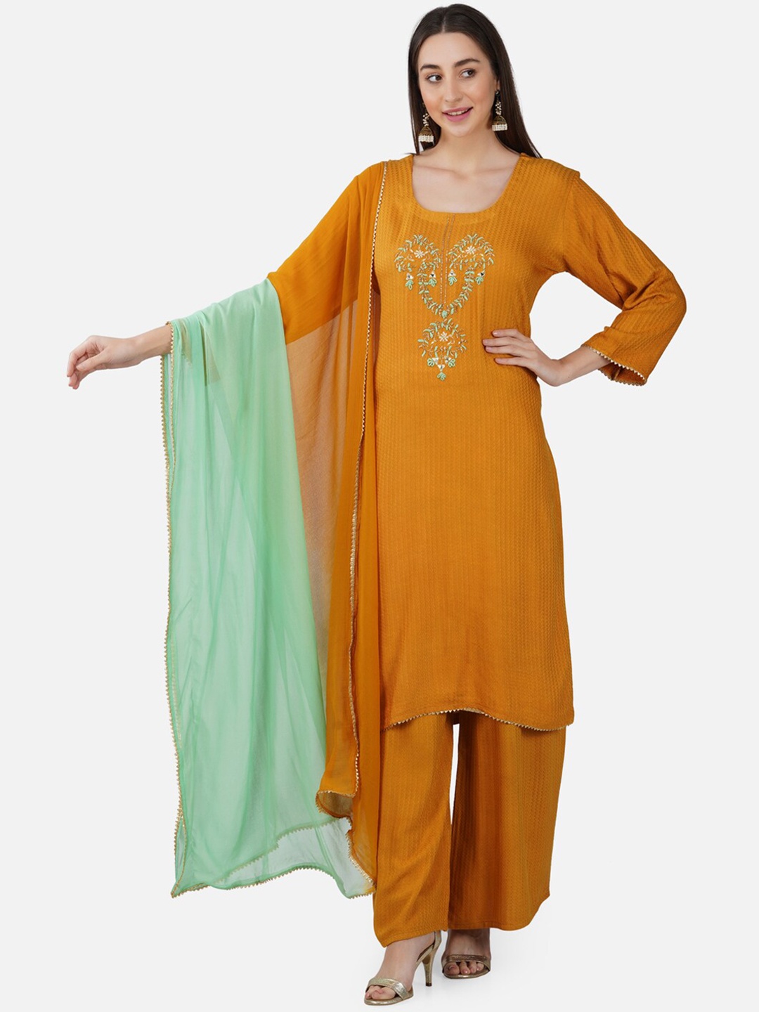 

BCZ Style Kurta with Palazzos & With Dupatta, Mustard