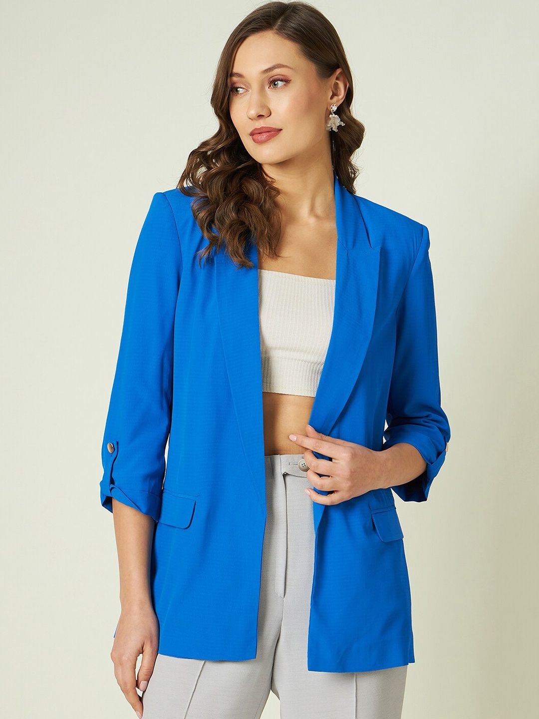 

JUNE & HARRY Self Design Comfort Fit Open Front Blazer, Blue