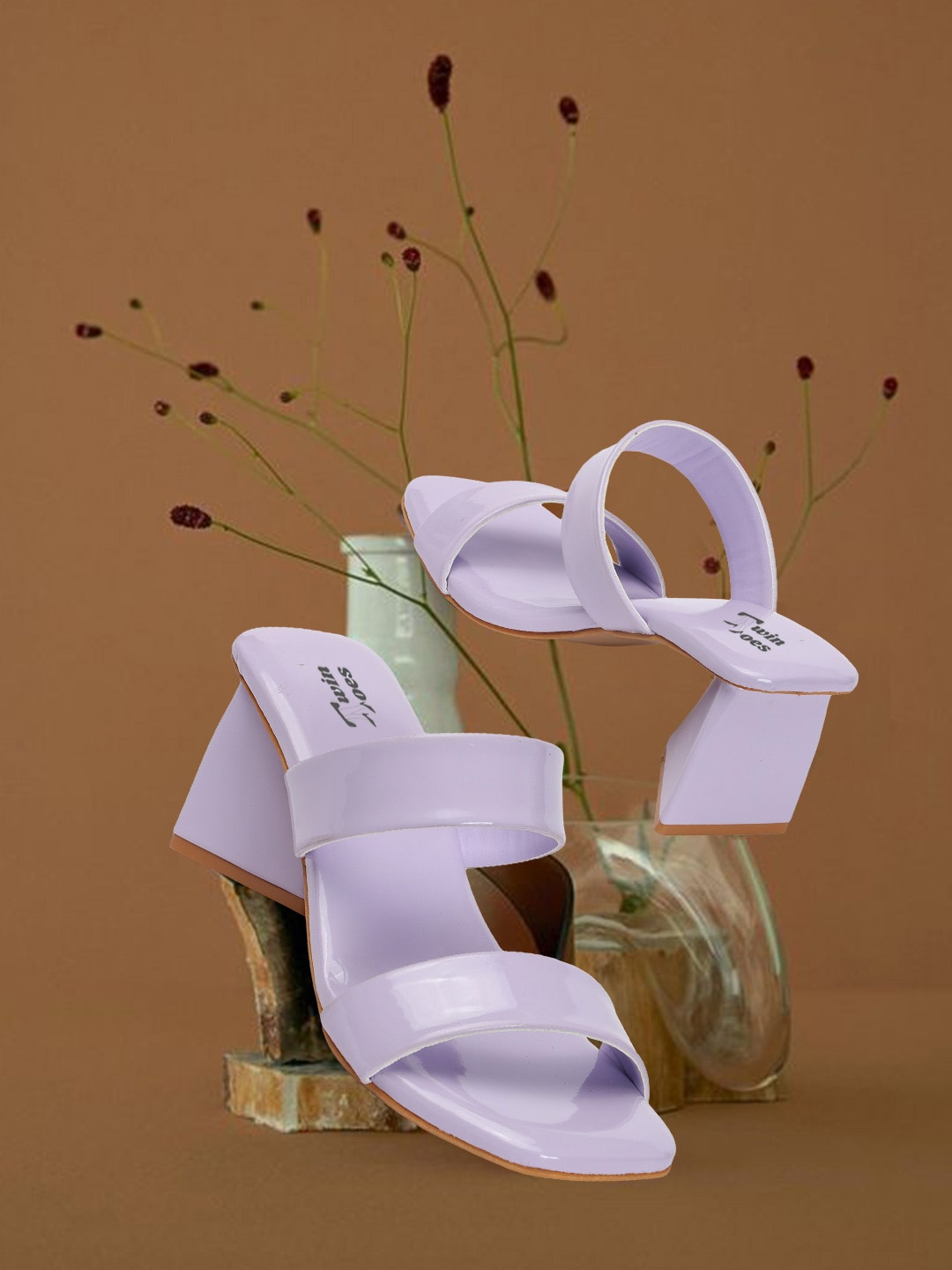 

RINDAS Solid Block Sandals With Open Back, Purple