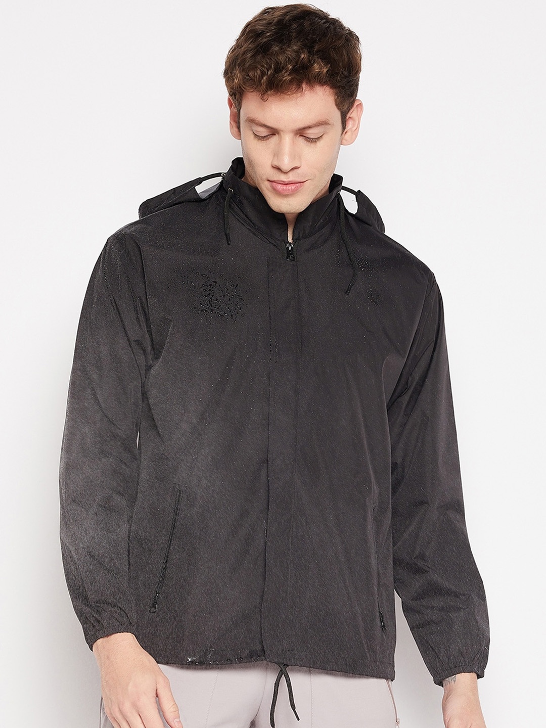 

Okane Men Nylon Hooded Windcheater and Water Resistant Tailored Jacket, Black