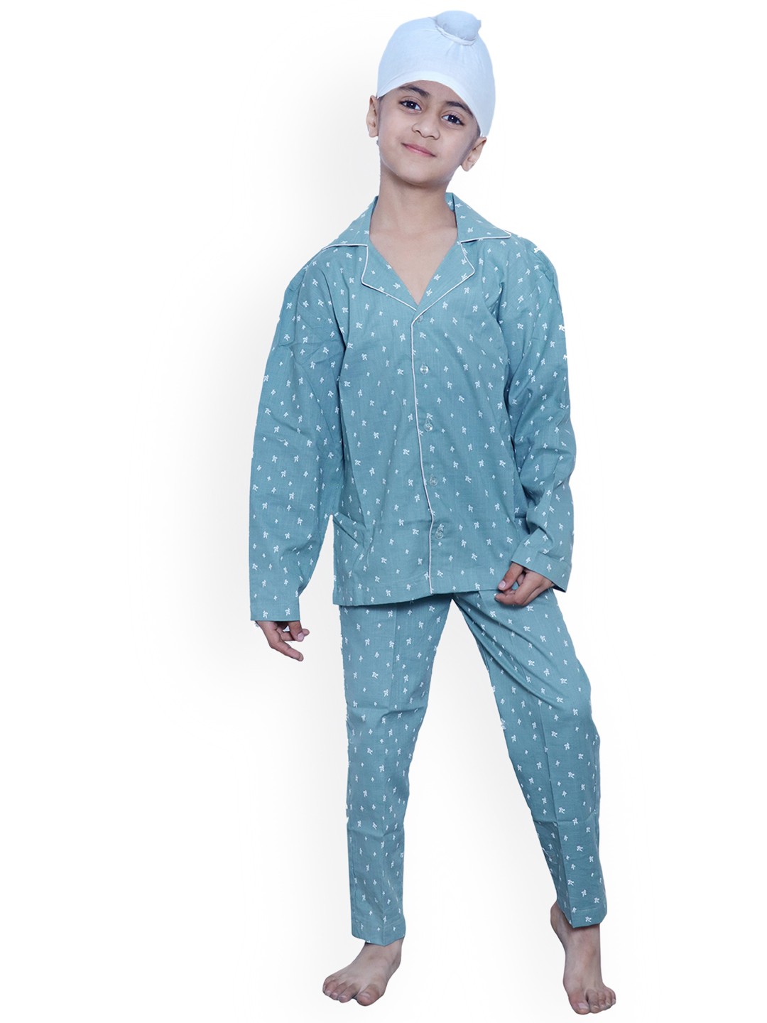 

Little Musketeer Boys Floral Printed Pure Cotton Night Suit, Olive