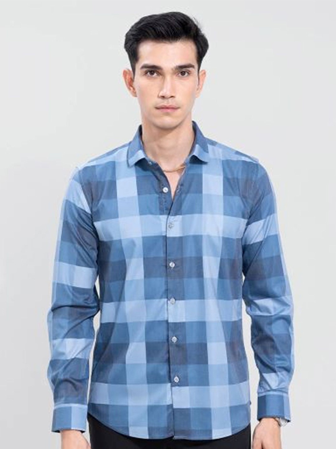 

APNISHA Checked Casual Cotton Shirt, Blue