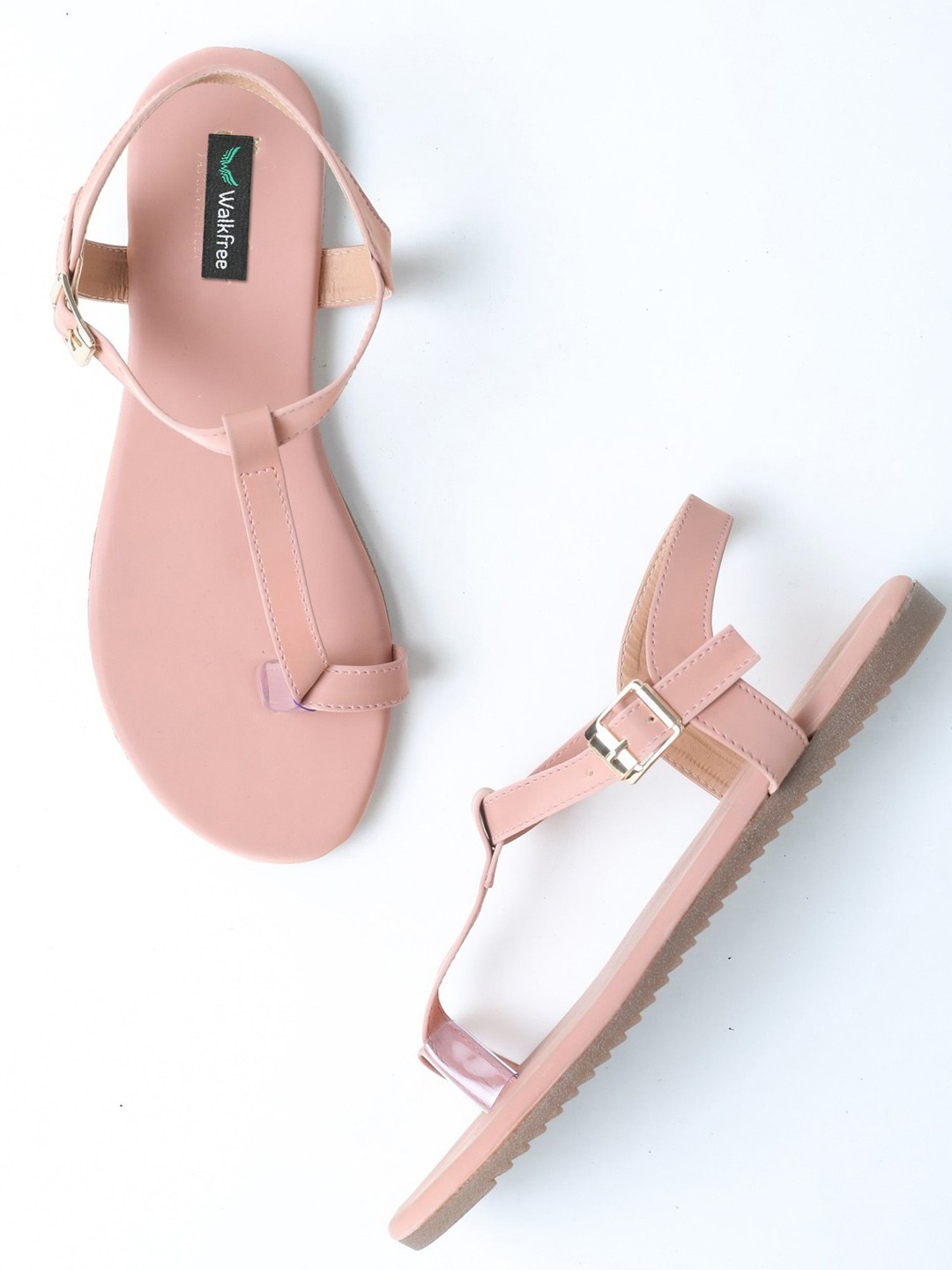 

Walkfree Women T-Strap Flats With Buckle, Peach