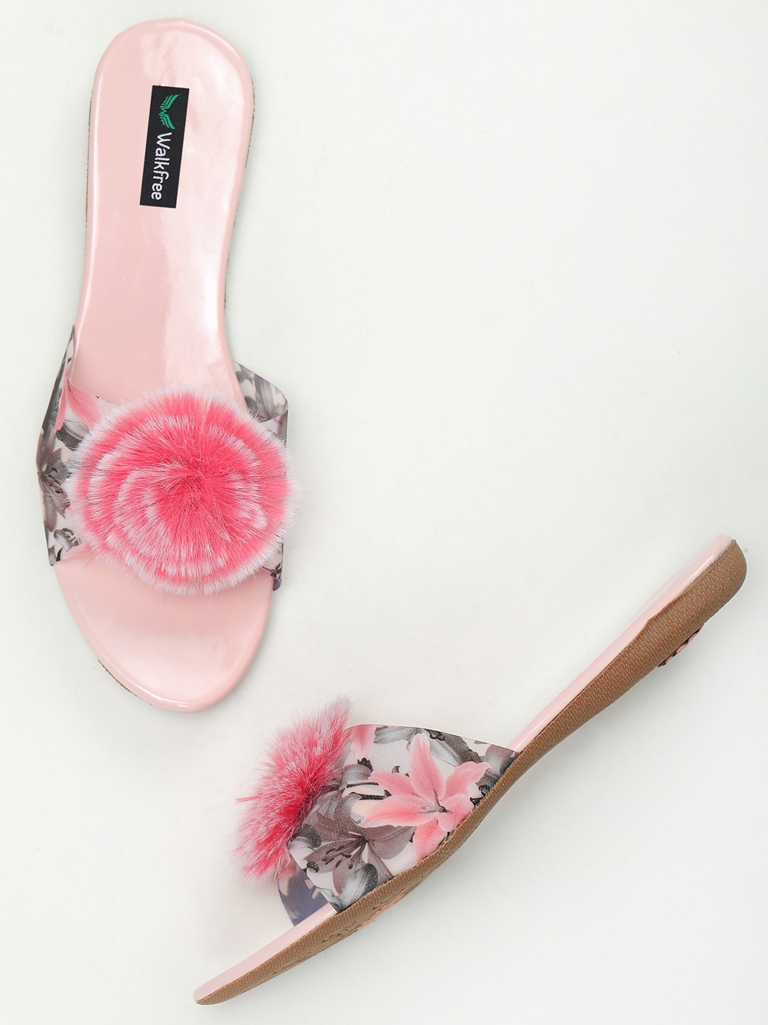 

Walkfree Women Printed Open Toe Flats With Bows, Pink