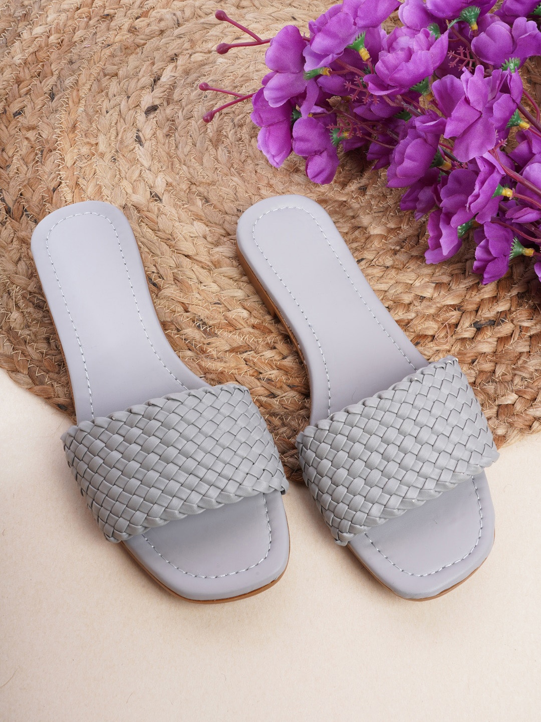 

Walkfree Women Woven Design Open Toe Flats, Grey
