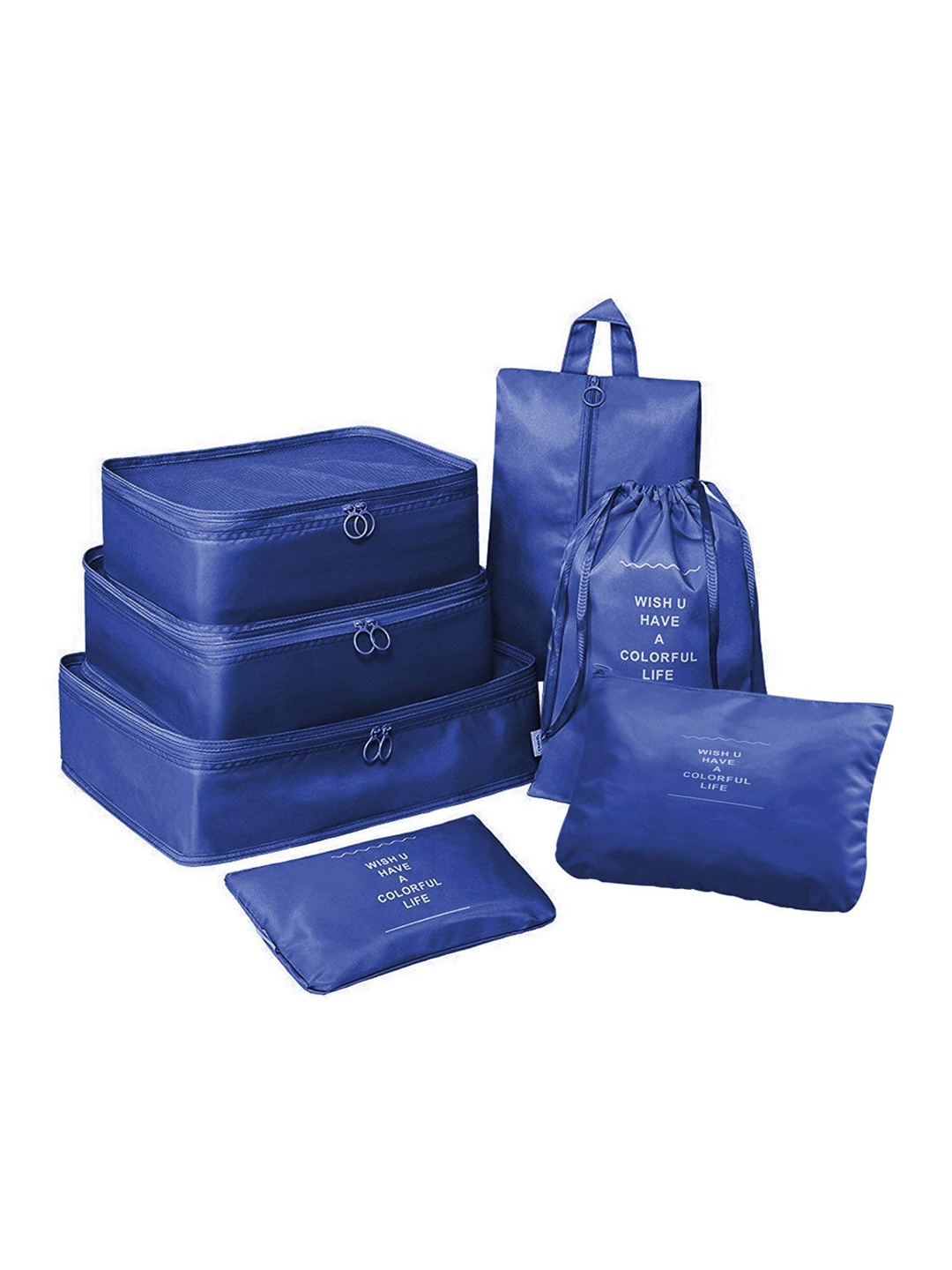 

HOUSE OF QUIRK Navy Blue 7 Pieces Packing Cubes With Pouch & Toiletry Bag Organisers