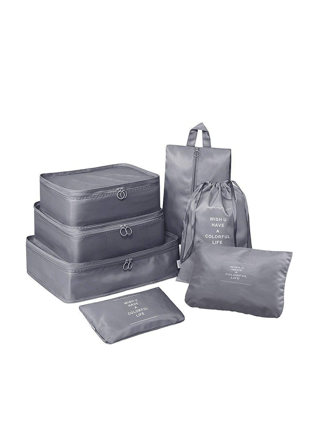 

HOUSE OF QUIRK 7-Pcs Grey Waterproof Packing Cubes With Pouch & Toiletry Bag Organisers