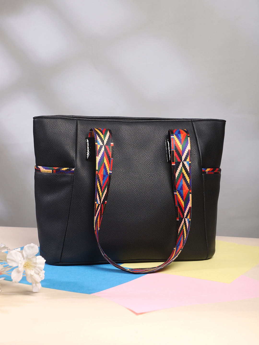 

Berrylush Textured Shopper Tote Bag, Black